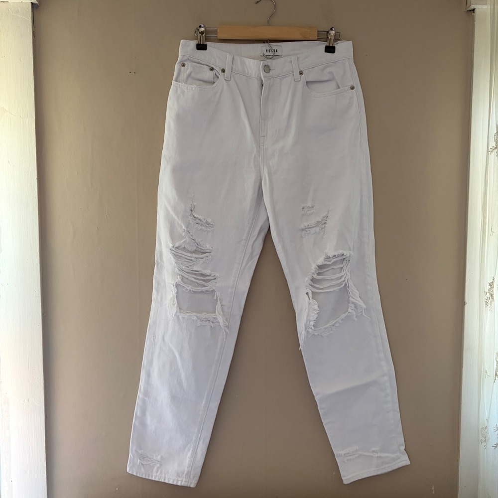 Pistola Womens Presley High Rise Relaxed Roller Jeans Size 28 White Distressed